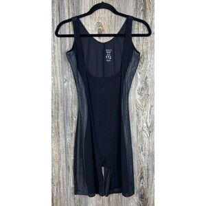 Spanx Black One-Piece Compression Body Suit‎ Open Crotch Mid Thigh Plus Size 1X